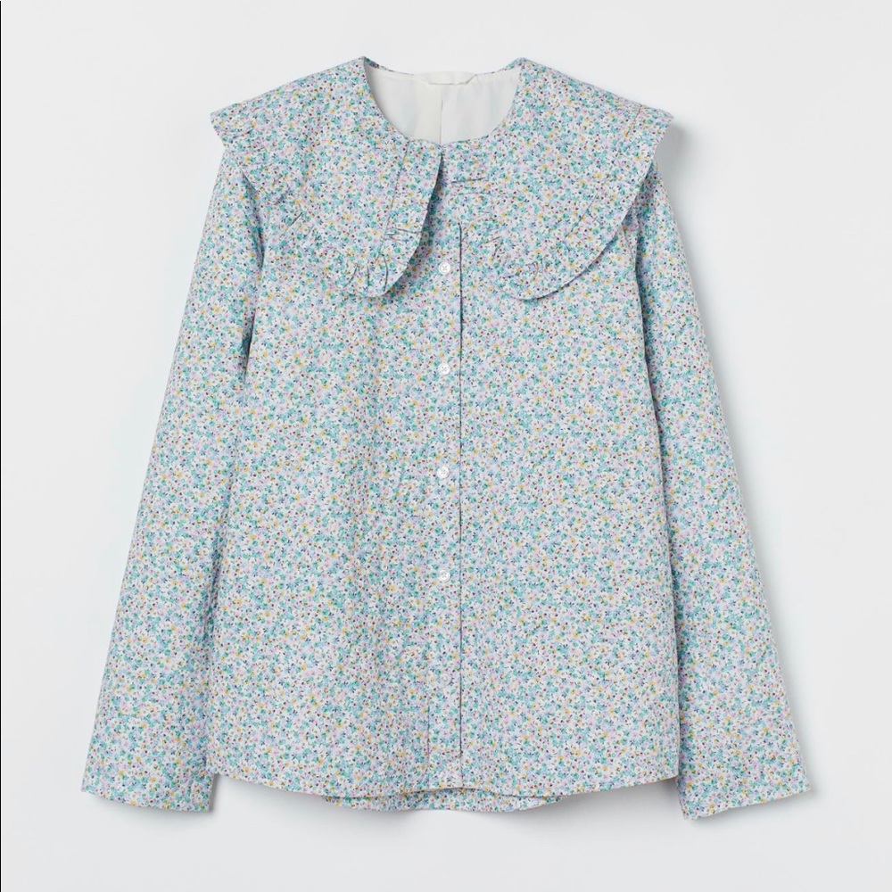 H&M ruffled collar shirt jacket floral size S